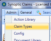 In the main window, select Claim Types from the Admin menu.