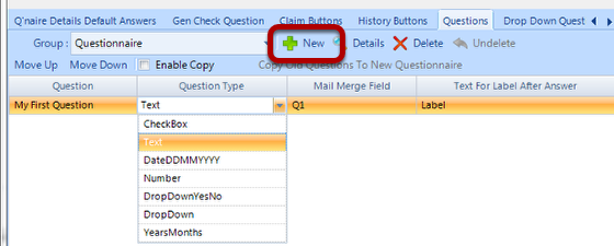 Click on the \"New\" button to create a new question