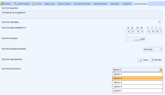 In the case details screen a new \"Questionnaire\" tab shows the new questions