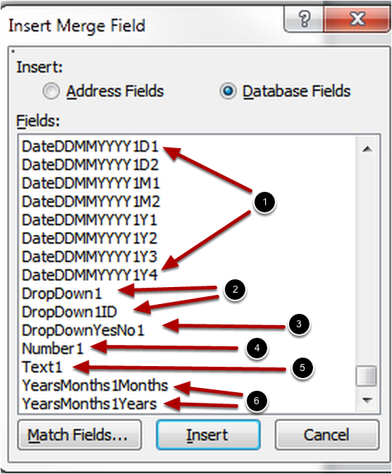 The questionnaire mail merge fields can be accessed when editing a document template
