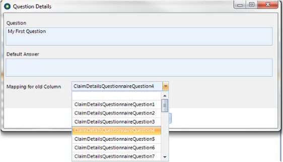 Text questions can be mapped to original text questions by selecting the appropriate field in the \"Mapping for old Column\" drop down list