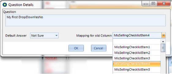 Drop Down Yes No questions can be mapped to original check box/yesno questions by selecting the appropriate field in the \"Mapping for old Column\" drop down list