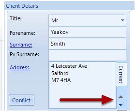 In the client details screen the Address Tab now shows 2 up and down arrows