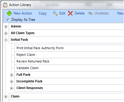 Select ad edit an action from within the library