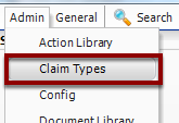 For Claim Questionnaire Select Claim Types from the Admin menu