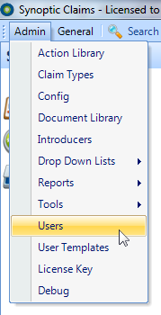 In the main window, select Users from the Admin Menu