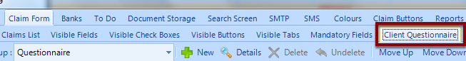 Click on the Client Questionnaire Tab