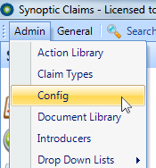 In the main window, select Config from the Admin Menu