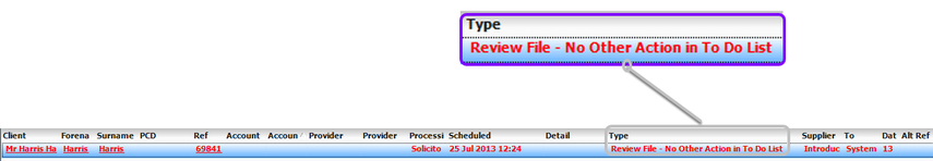 New Action with type Review File - No Other Action in To Do List 