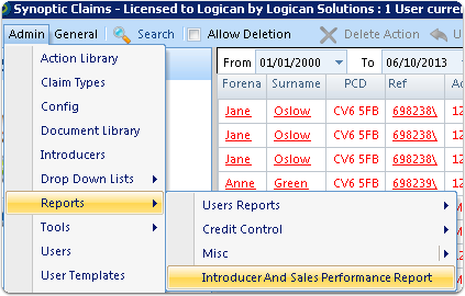 Alternatively In the main window - Click the Admin\Reports\Introducer And Sales Performance report