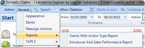 In the main window - Click the General\Reports\Introducer And Sales Performance report