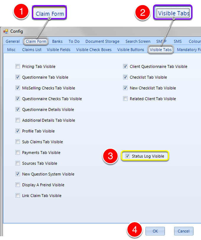 Open the Claim Form - Visible Tabs Window
