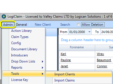 Open the Import window