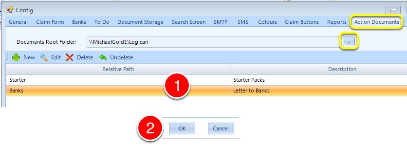 Select and complete Action Documents