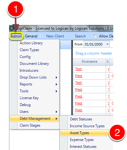 Open the Asset Types window