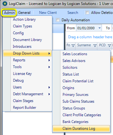 Open the Claim Duration Log window