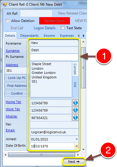 Enter the Client's personal Details