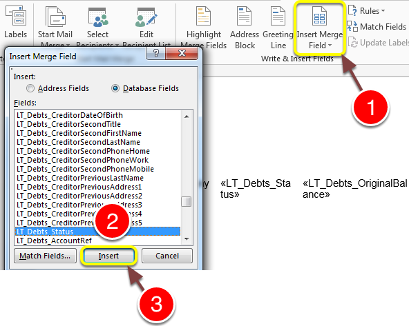 Select the required LT merge fields