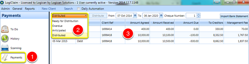 Select the payments filter