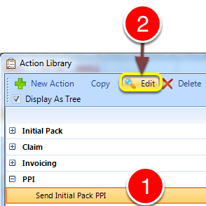Open the required Action window