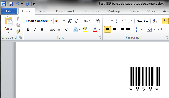 Create the document - A barcode reading *999*