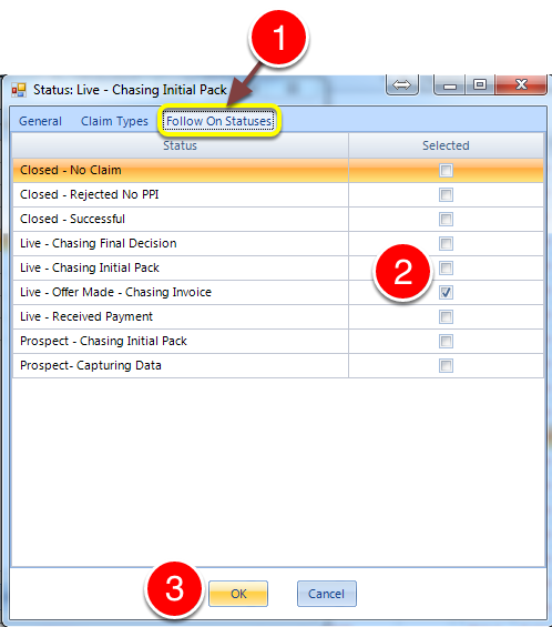 Select the Follow-on statuses