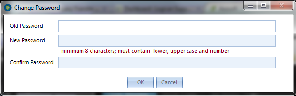 The User is presented with this Password change window