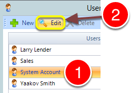 Open the User's set-up window