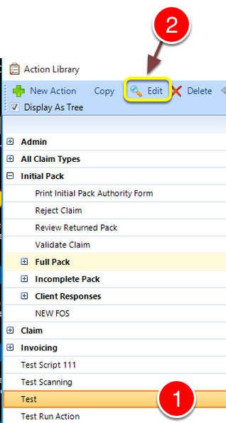 Select the required Action