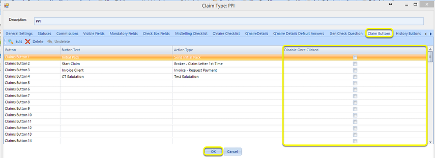 Claim Type Claim Buttons