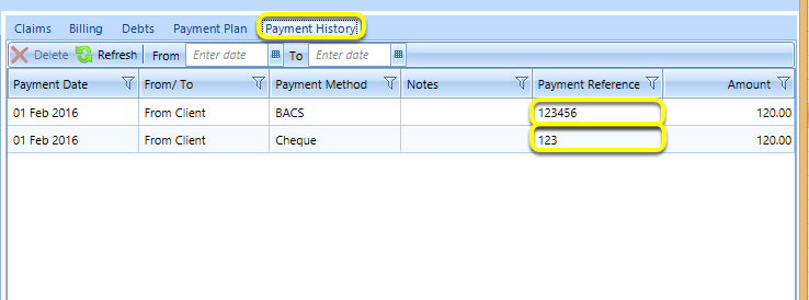 Payment History Tab