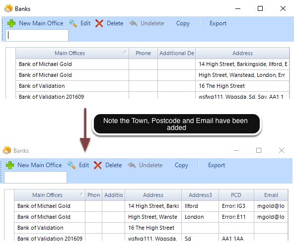This will show how to change the columns found in General | Banks