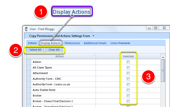 Control the display of action types