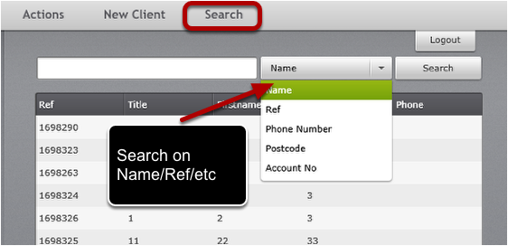 Search for clients