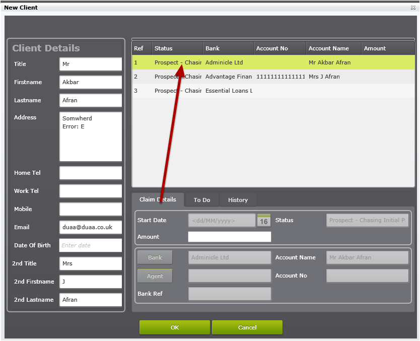 View client and claim details