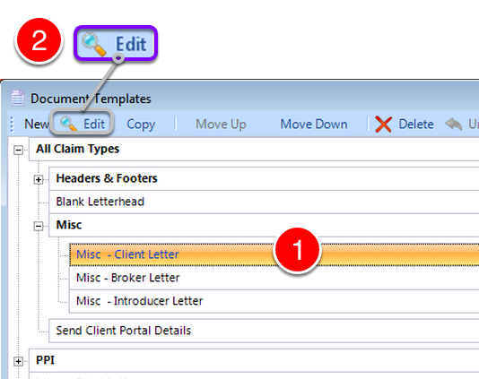 Select the Document Template You Wish to Edit