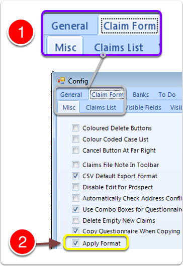 Open the Claim Form, Misc. window