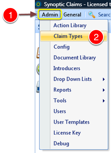 Open Claim Types Window