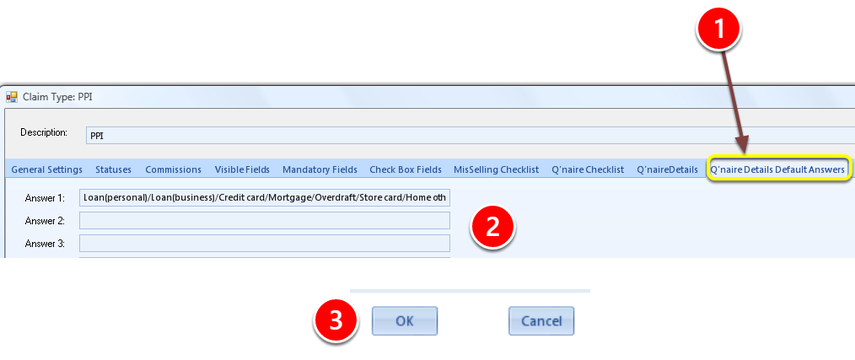Add/Change Questionnaire Default Answers