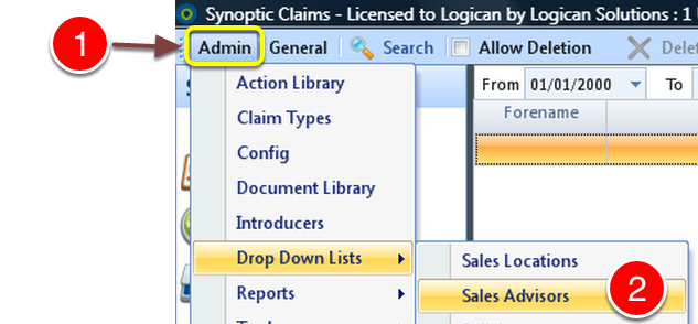 Open the Sales Advisors drop down list window