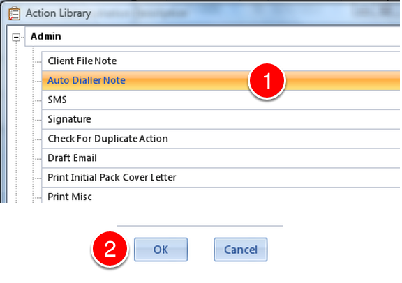 Select an Action from the list