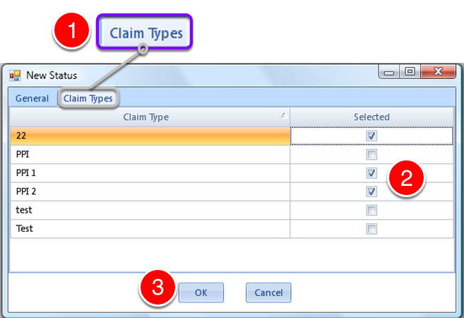 Select claim type associated with this Status