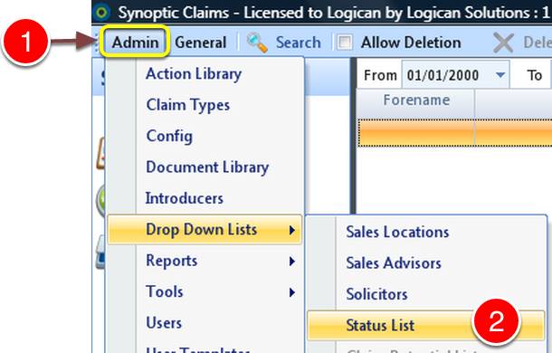 Open the Status Drop Down List window