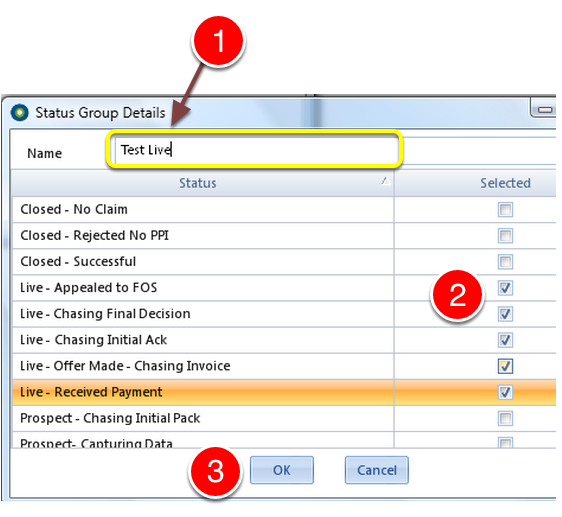 Create Group name and attach Statuses