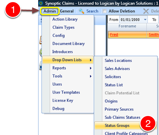 Open the Status Groups List window