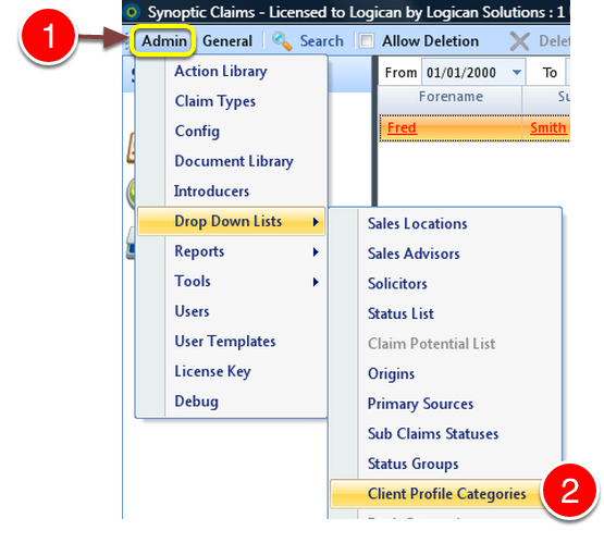 Open the Client Profile Categories List