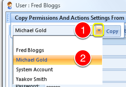 Select a User to copy Permissions from