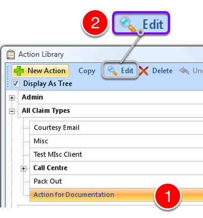 Select the Action to Edit