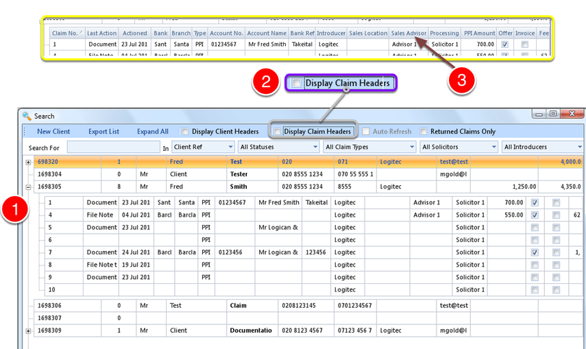 Display the Claim Headers