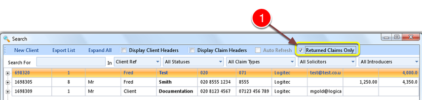Select Returned Claims Only
